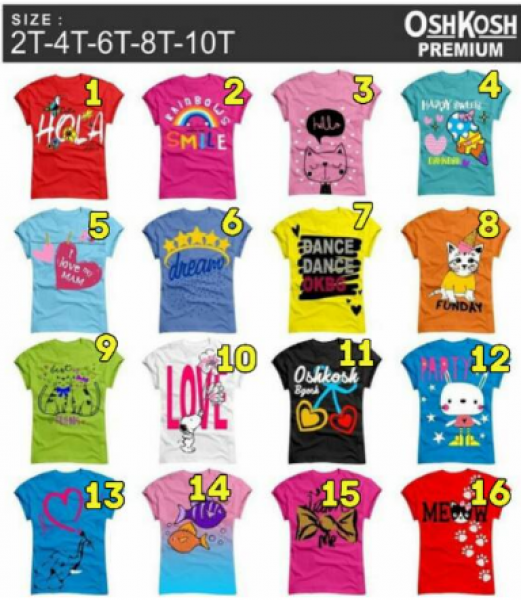 KAOS OSHKOSH ANAK CEWEK 2-10 TAHUN 